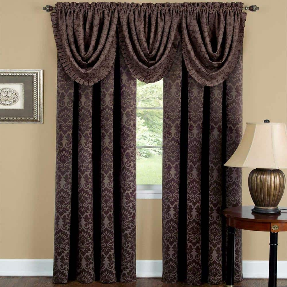 Sutton 36 in. L Polyester Window Curtain Waterfall Valance in Brown