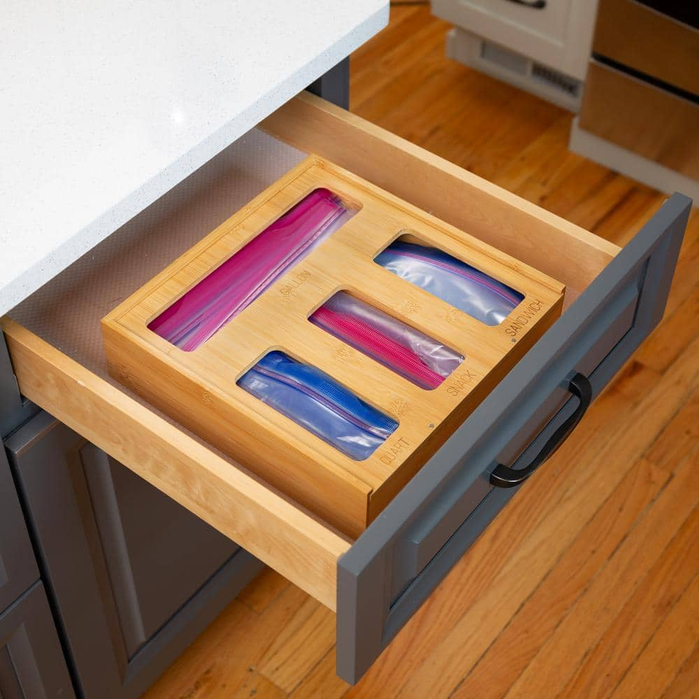 Bamboo Plastic Bag Organizer for Kitchen Drawer