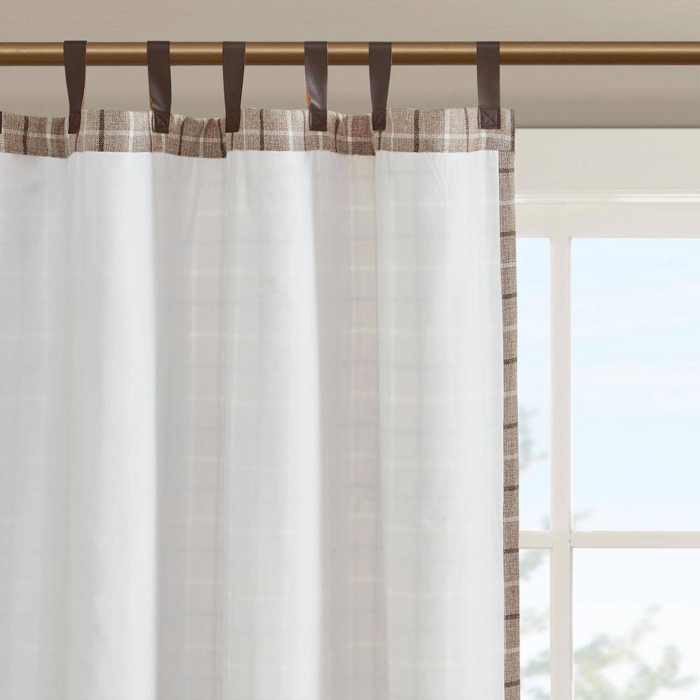 Salford Brown Plaid Faux Leather 50 in. W x 84 in. L Tab Top Curtain with Fleece Lining