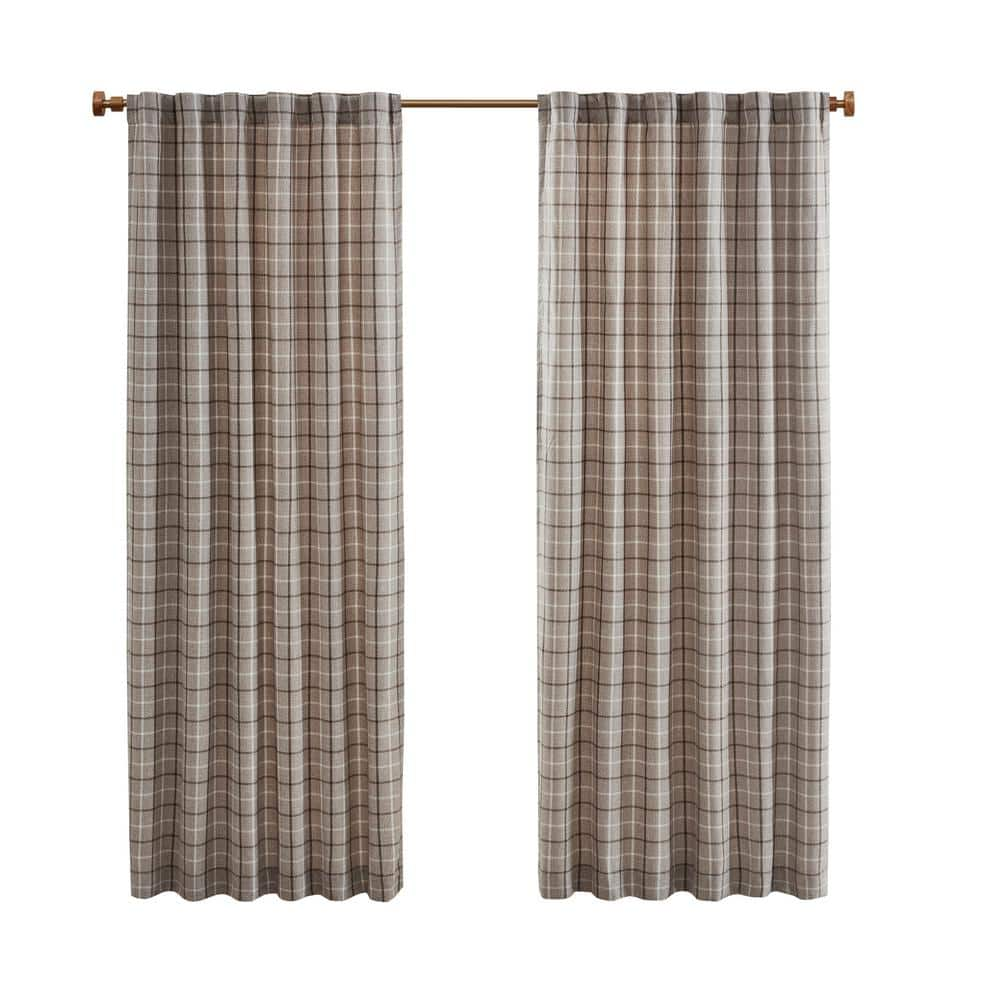 Salford Brown 50 in. W x 95 in. L Plaid Rod Pocket and Back Tab Curtain with Fleece Lining