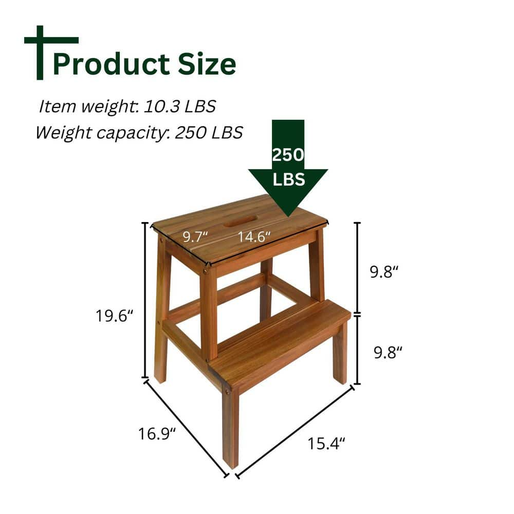 Brown Acacia Wood Two Steps Stool Small Size Rectangle Top Best Ideas For Kitchen, End Tables For Sofas