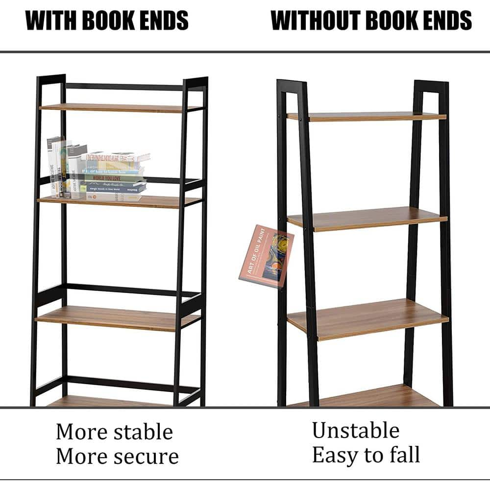 Ladder Shelf 5-Tier Black Bookshelf Brown Modern Open Bookcase for Bedroom Living Room Office