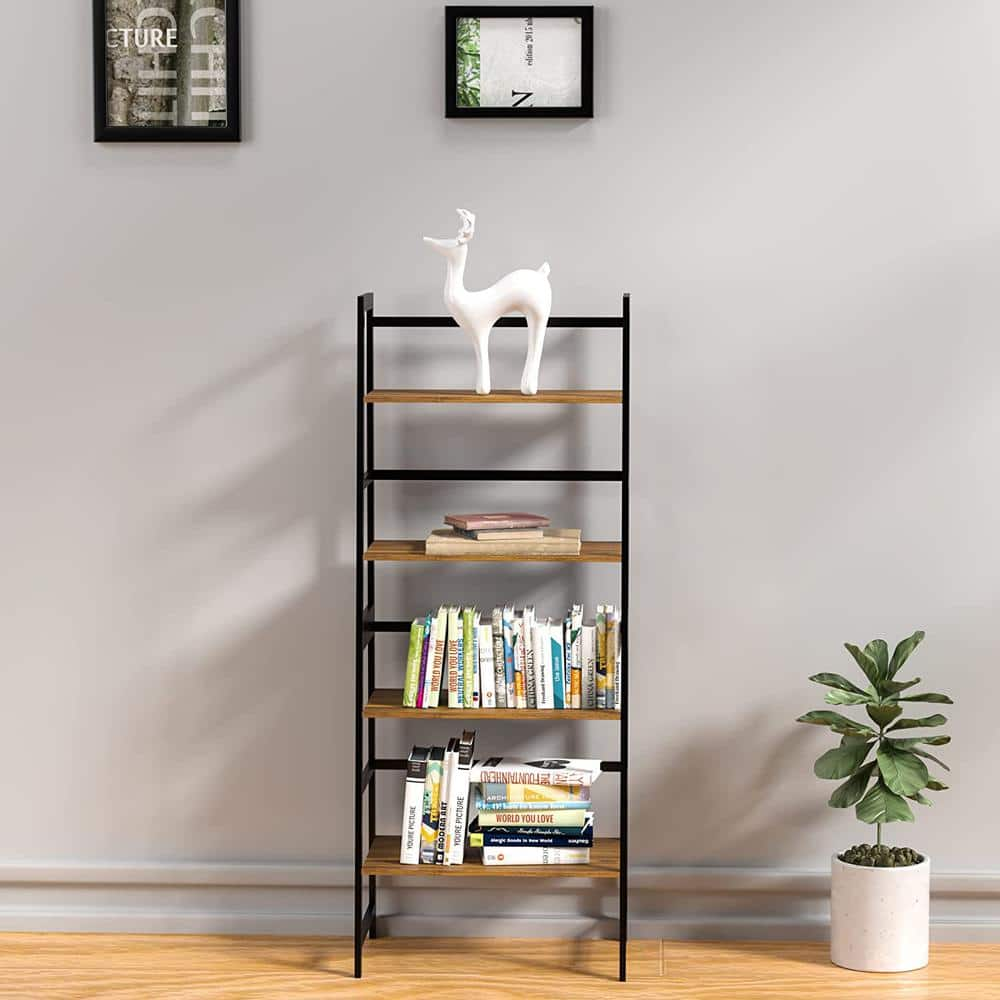 Bookshelf Ladder Shelf 4-Tier Tall Bookcase Brown Modern Open Book Case for Bedroom Living Room Office