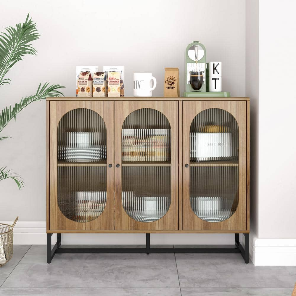 4-Shelf Storage Cabinet Wood Pantry Organizer with Glass Door