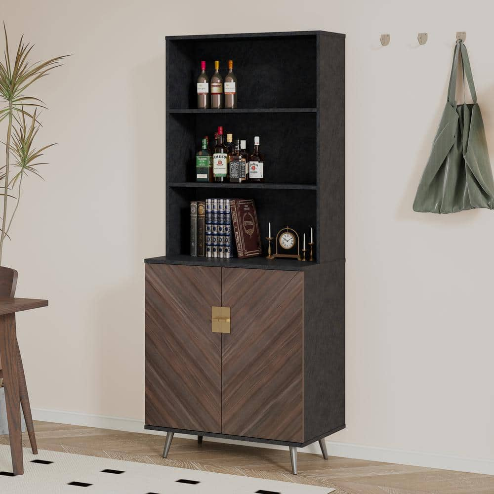 2-Shelf Wood Pantry Organizer Bar Cabinet Buffet Cabinet with Storage for Living Room, Hallway, Kitchen in Brown