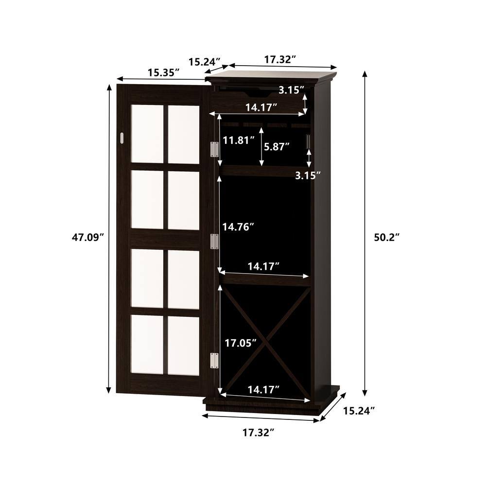 2-Shelf Wood with 3-Layer Design, with Drawer and X-Shaped Wine Rack for Kitchen in Brown Pantry Organizer