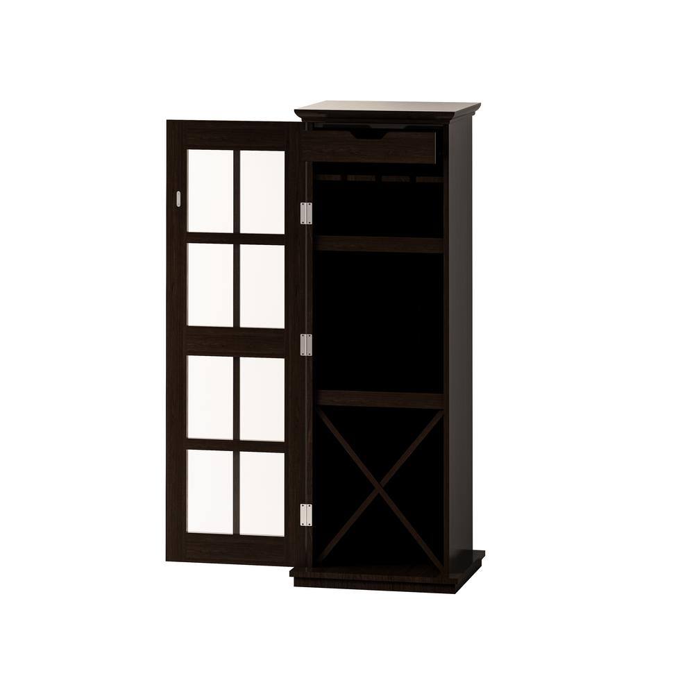 Brown Modern Glass Door Wine Cabinet with 3-Layer Design, with Drawer and X-Shaped Wine Rack, Pantry Organizer