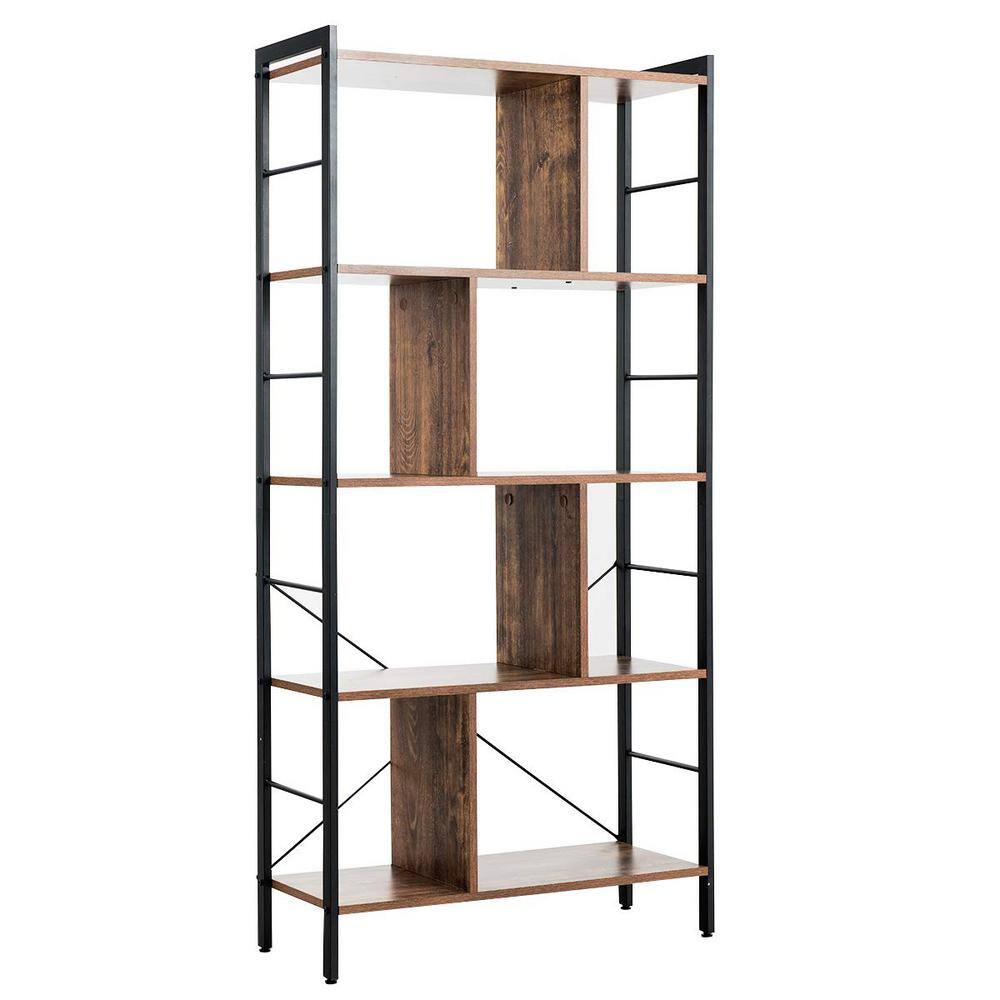 4-Tier Brown Pantry Organizer Industrial Bookshelf Display Storage Rack