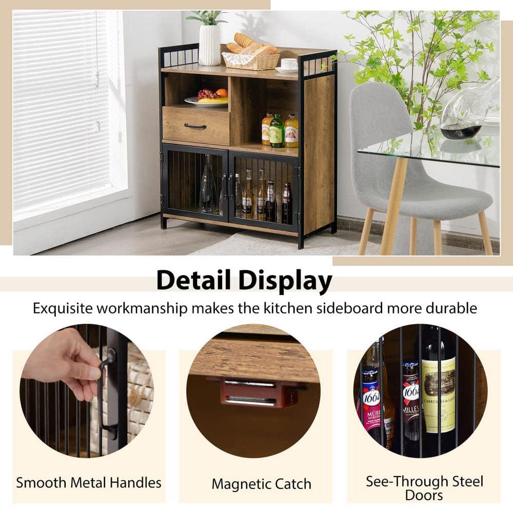 Brown Kitchen Rack Storage Shelving Unit Buffet Cabinet with Drawer and Wood Storage Shelf