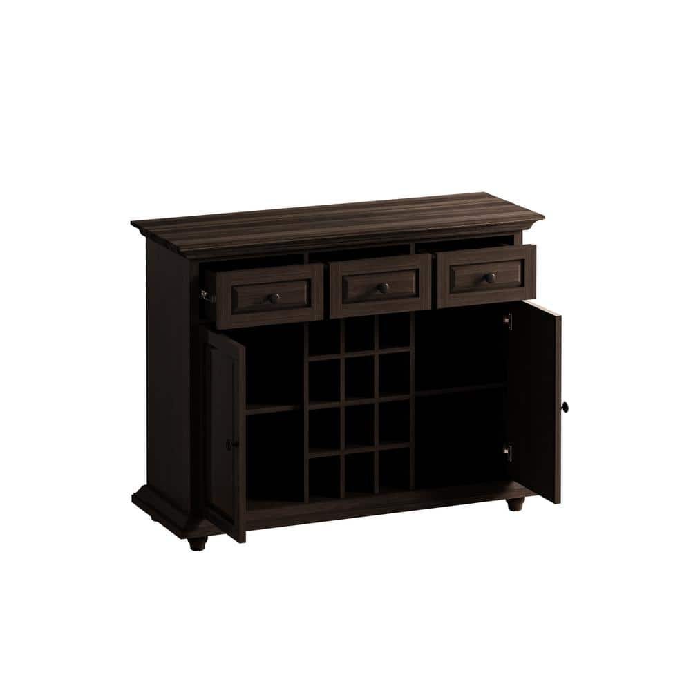 Vintage Style Storage Cabinet with 12-Grid Wine Rack, 3-Drawer 2-Door for Living Room, Kitchen, Dining Room