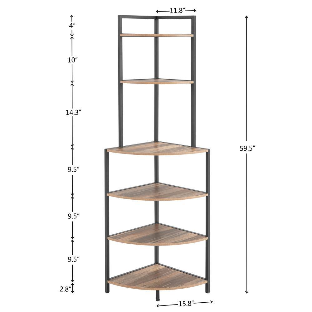 6-Tier Corner Open Shelf Modern Bookcase Wood Rack Freestanding Shelving Unit