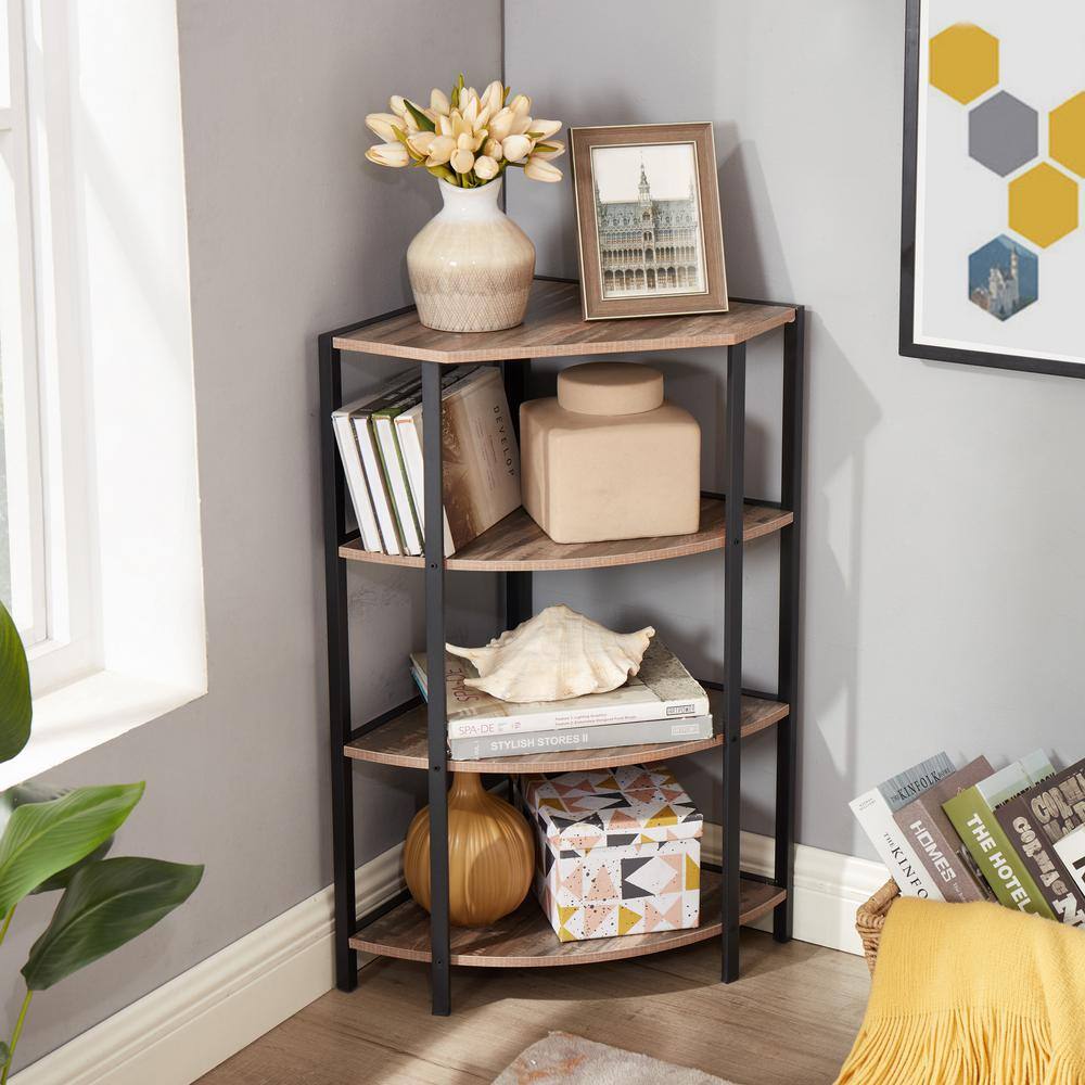 4-Tier Corner Open Shelf for Living Room, Home Office, Kitchen, Small Space