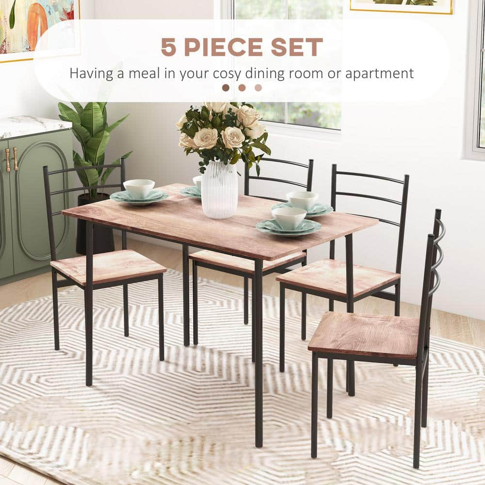 Brown 5-Piece Dining Room Table Set for 4, Space Saving Kitchen Table and Chairs