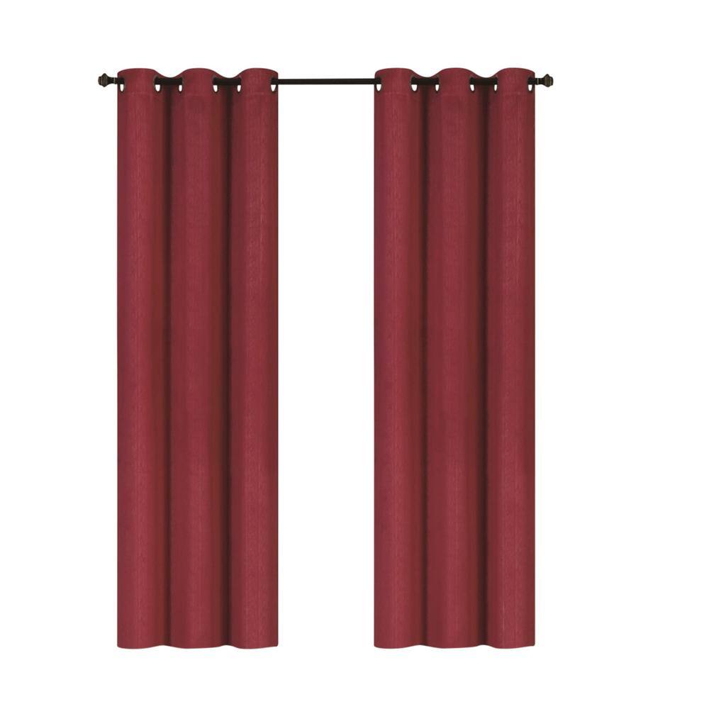 Embossed Burgundy Polyester Thermal 38 in. W x 63 in. L Grommet Blackout Curtain Panel (Set of 2)