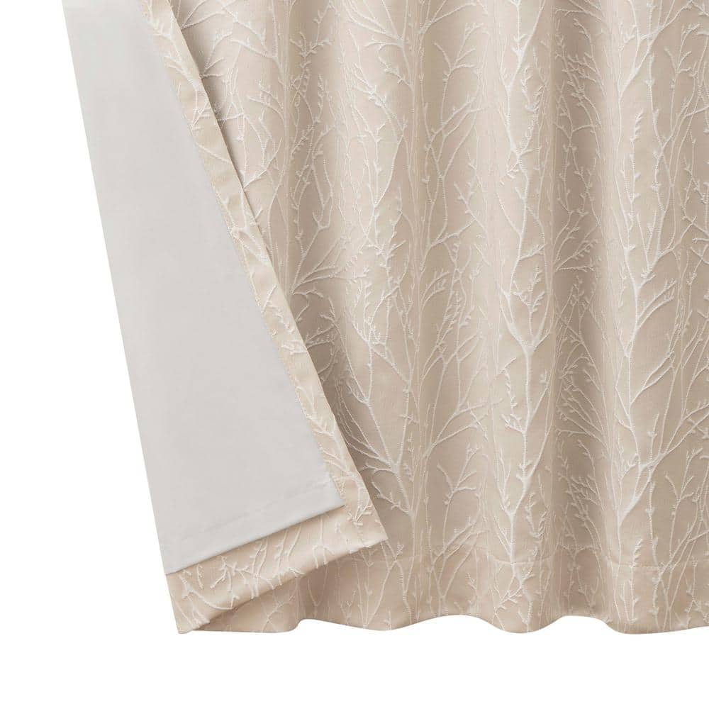 Collins Champagne Branch Pattern Polyester 50 in. W x 108 in. L Back Tab Blackout Curtain (2-Panels with 2-Tiebacks)