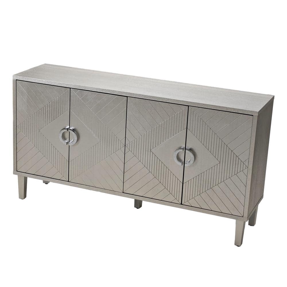 Champagne Wood Pantry Organizer, Storage Cabinet with 4-Door, Pine Legs, Solid Wood Pulls and MDF