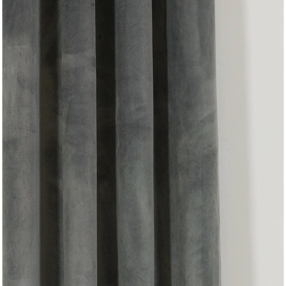 Charcoal Velvet Grommet Room Darkening Curtain – 52 in. W x 95 in. L