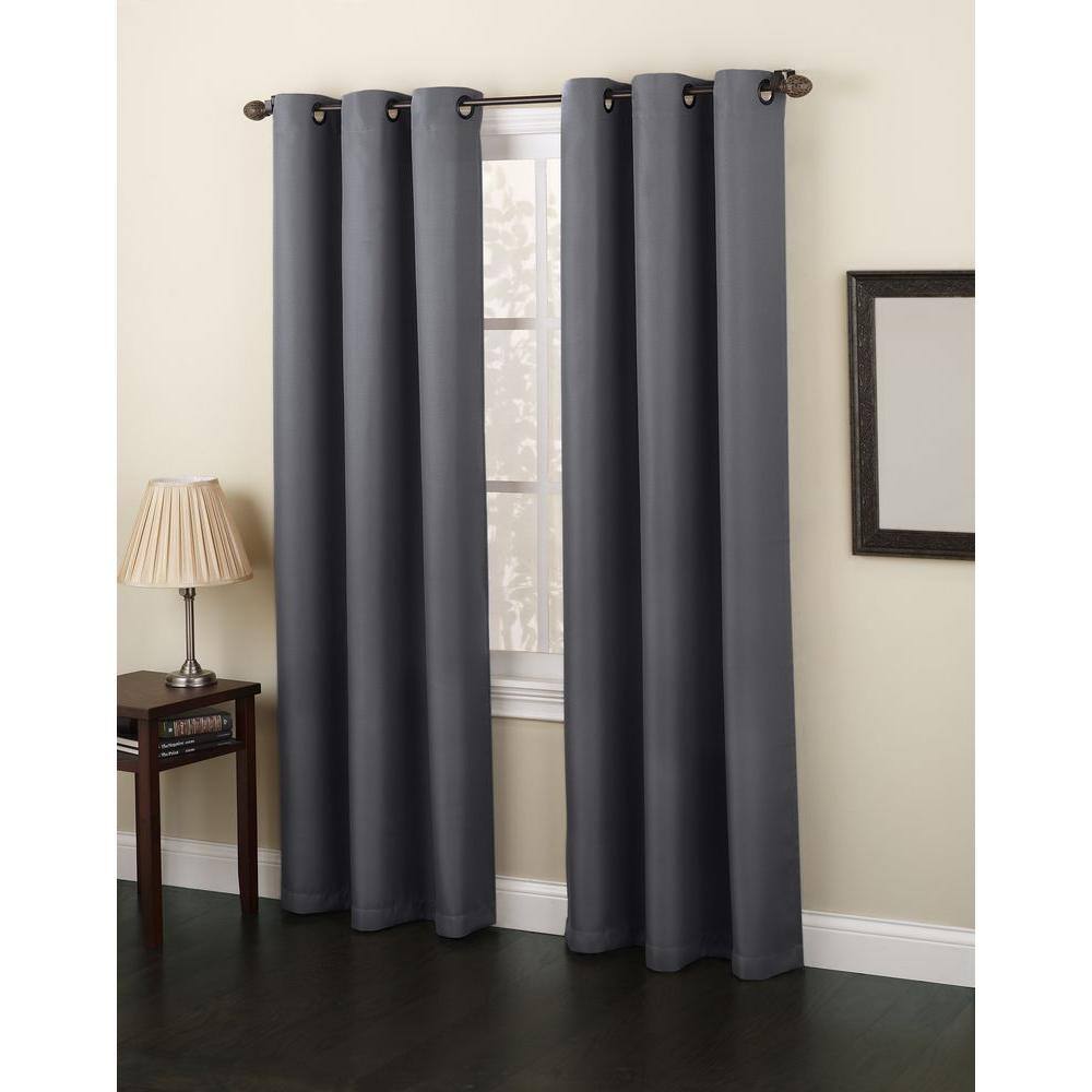 Charcoal Solid Grommet Room Darkening Curtain – 48 in. W x 63 in. L