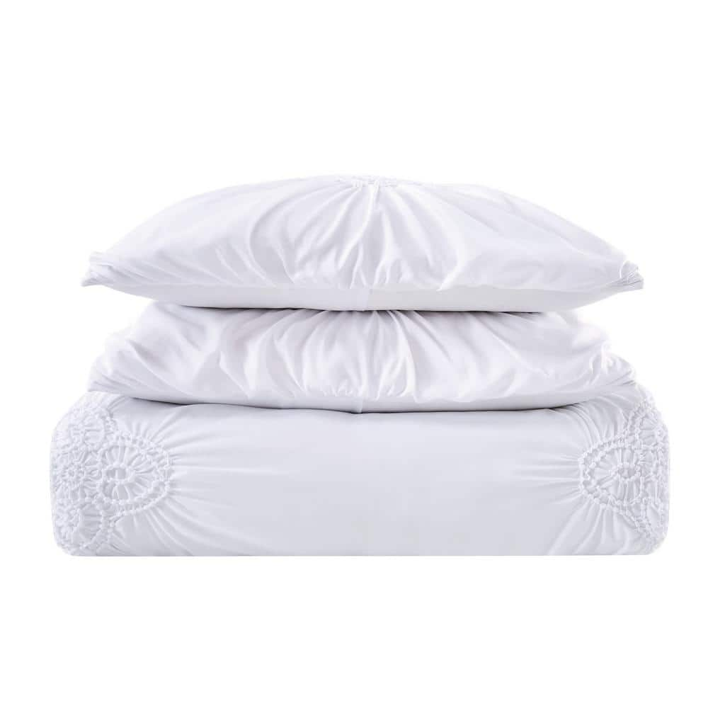 Georgia Rouched 3-Piece White King Comforter Set