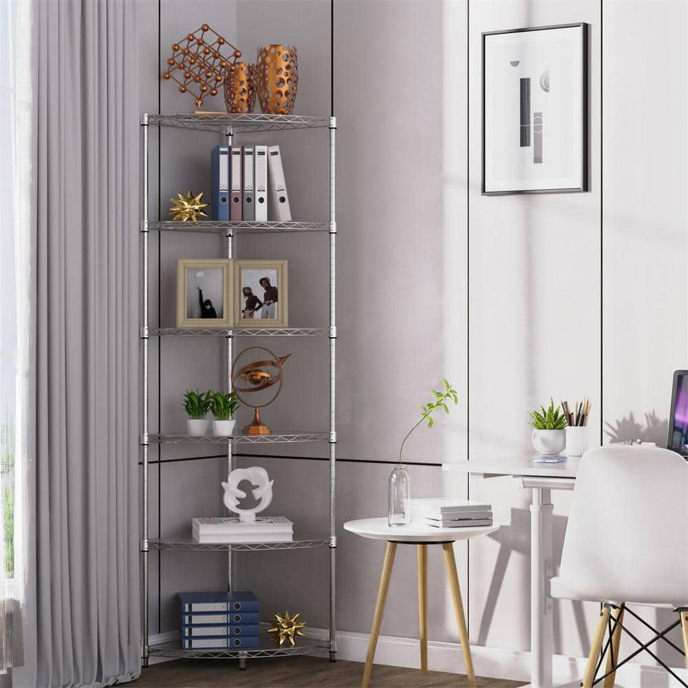 18in.L*18in.W*72in.H Adjustable Chrome Right-Angle Scalloped Wire Metal Shelf for Kitchen with Padded, Leveling Feet