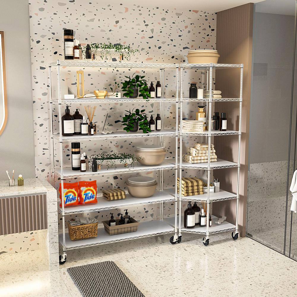 Chrome 6-Shelf Metal Pantry Organizer with Wheels