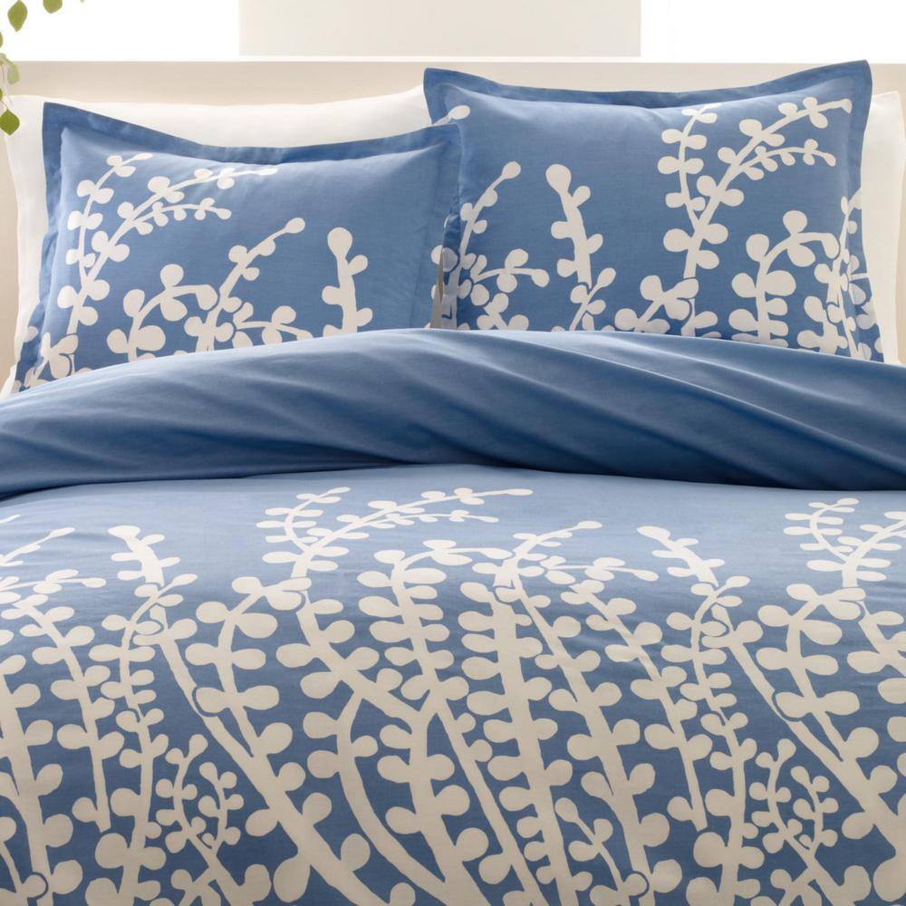 Branches 3-Piece Blue Botanical Cotton Full/Queen Comforter Set