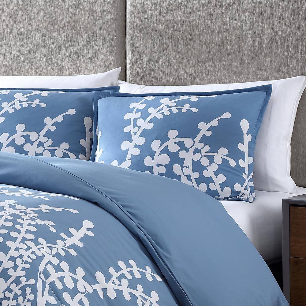 Branches 3-Piece Blue Botanical Cotton Full/Queen Comforter Set