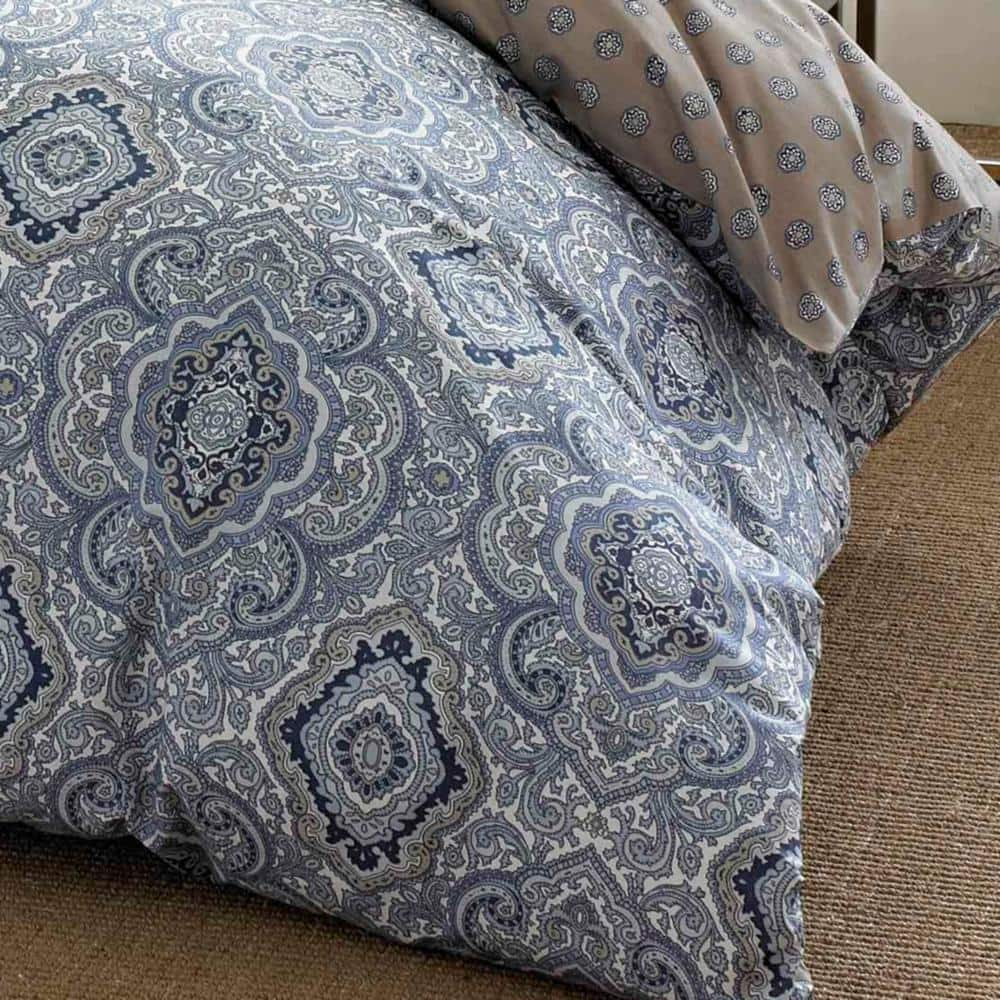 Milan 3-Piece Blue Damask Cotton King Comforter Set