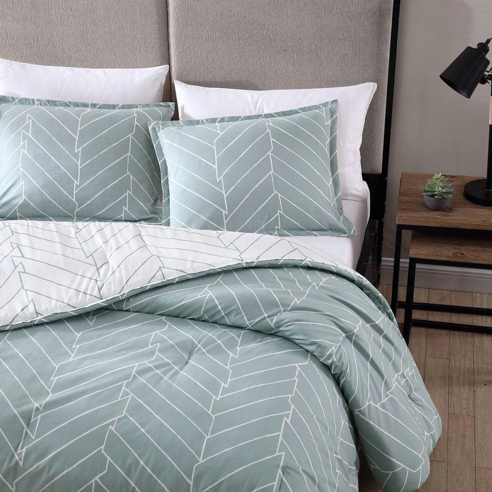 Ceres Green 3-Piece Geometric Cotton Full/Queen Comforter Set