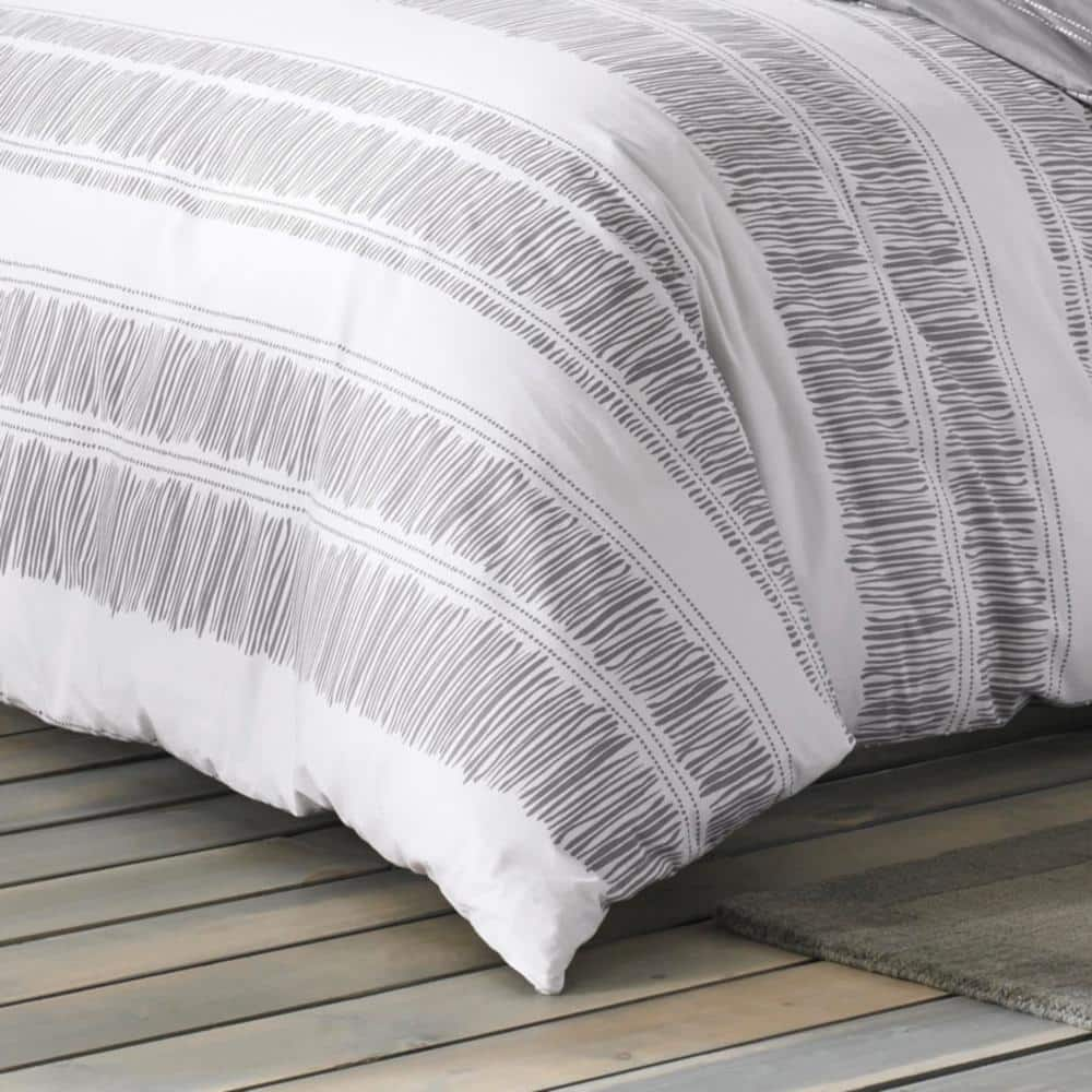 Ziggy 3-Piece White Striped Cotton Full/Queen Comforter Set