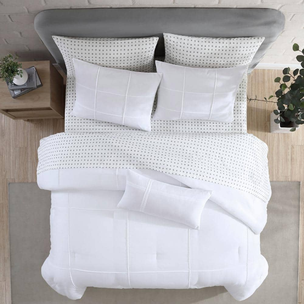 Solid Microfiber 4-Piece White King Comforter Bonus Set