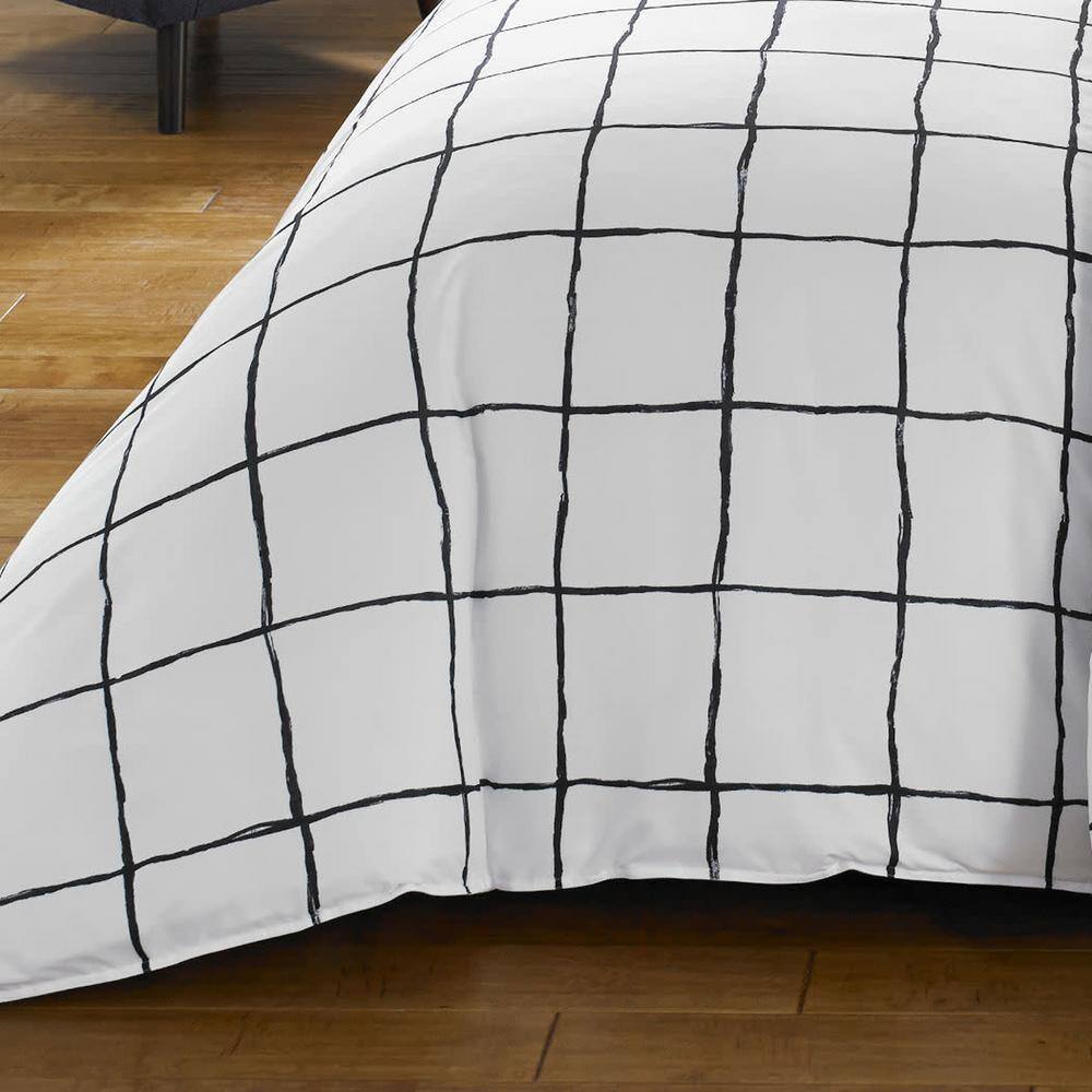 Zander 2-Piece White Plaid Microfiber Twin Comforter Set