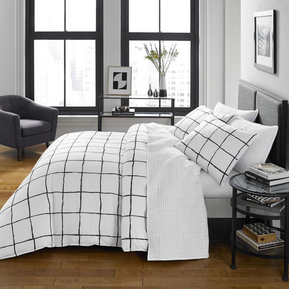 Zander 2-Piece White Plaid Microfiber Twin Comforter Set