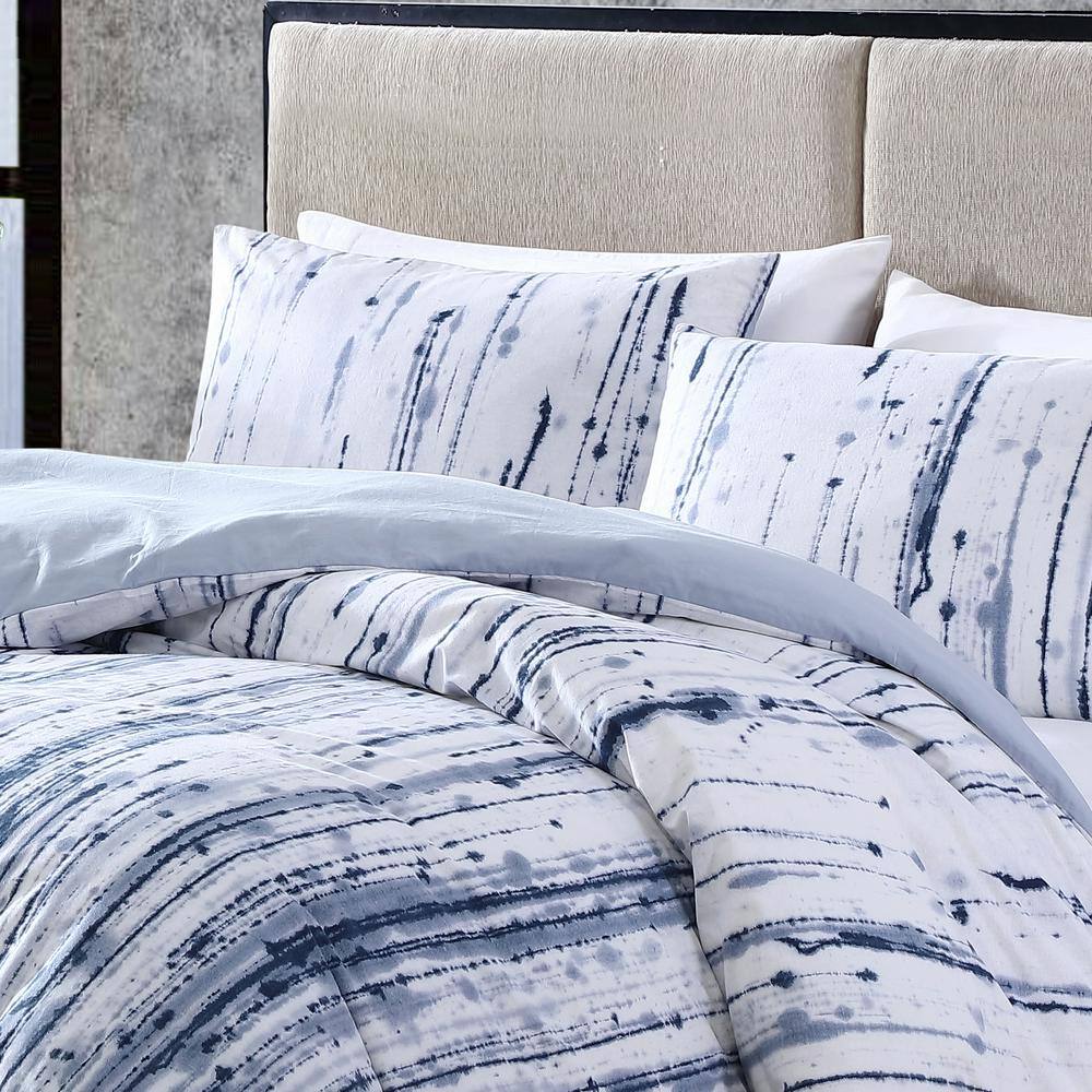 Sokal 3-Piece Blue Striped Cotton King Comforter Set