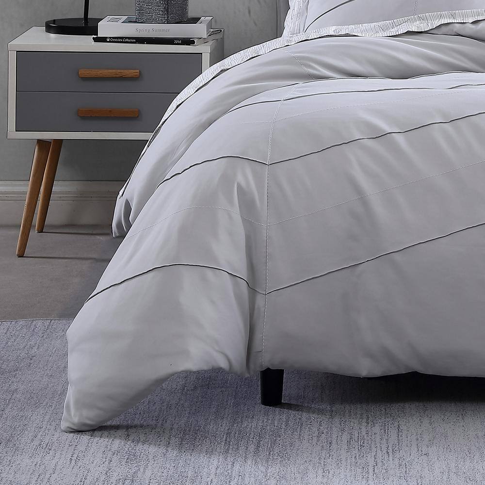 Chloe Solid 3-Piece Gray Microfiber King Comforter Set