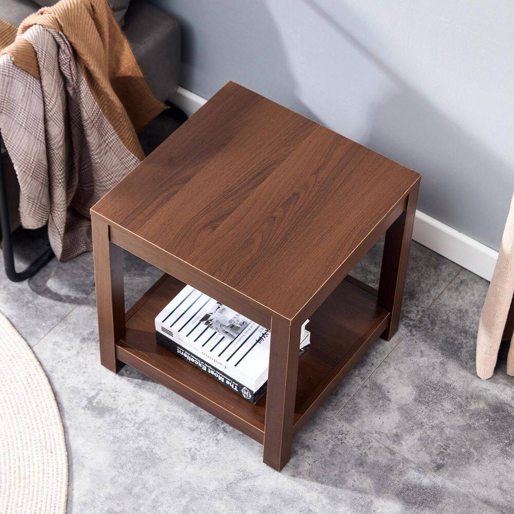 Classic Brown Side Table, 2-Tier Small Space End Table, Modern Night Stand, Sofa table, Side Table with Storage Shelve