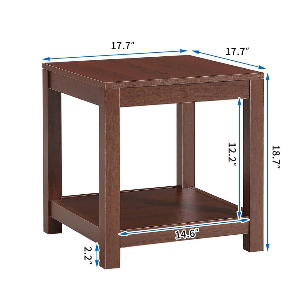 Classic Brown Side Table, 2-Tier Small Space End Table, Modern Night Stand, Sofa table, Side Table with Storage Shelve