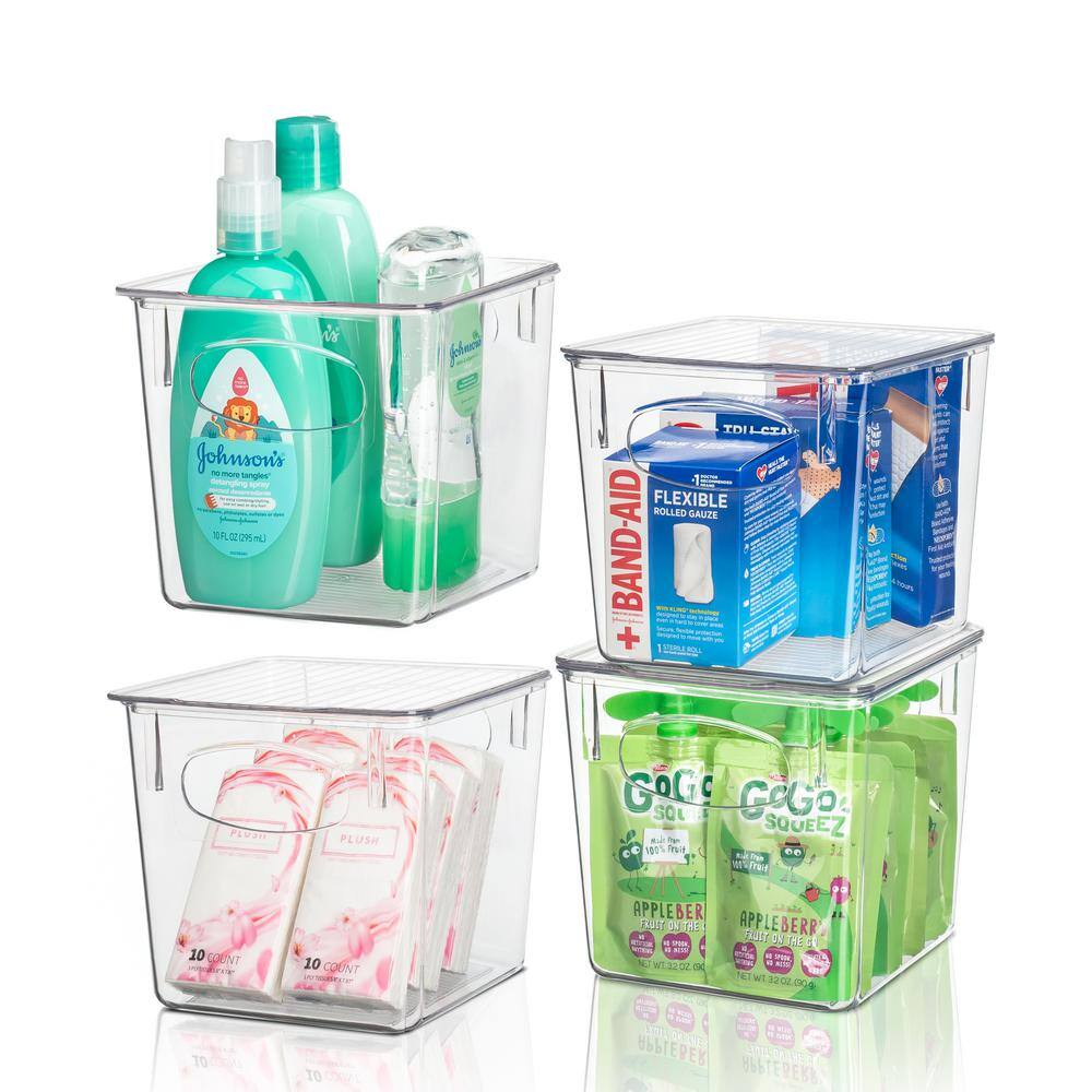 4-Pack Clear Plastic Stackable Pantry Organizer Set Storage Bins with Lid for Fridge