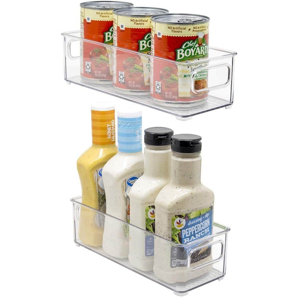 2 Pack Clear Plastic Storage Bins for fridge and Pantry Stackable organizer set