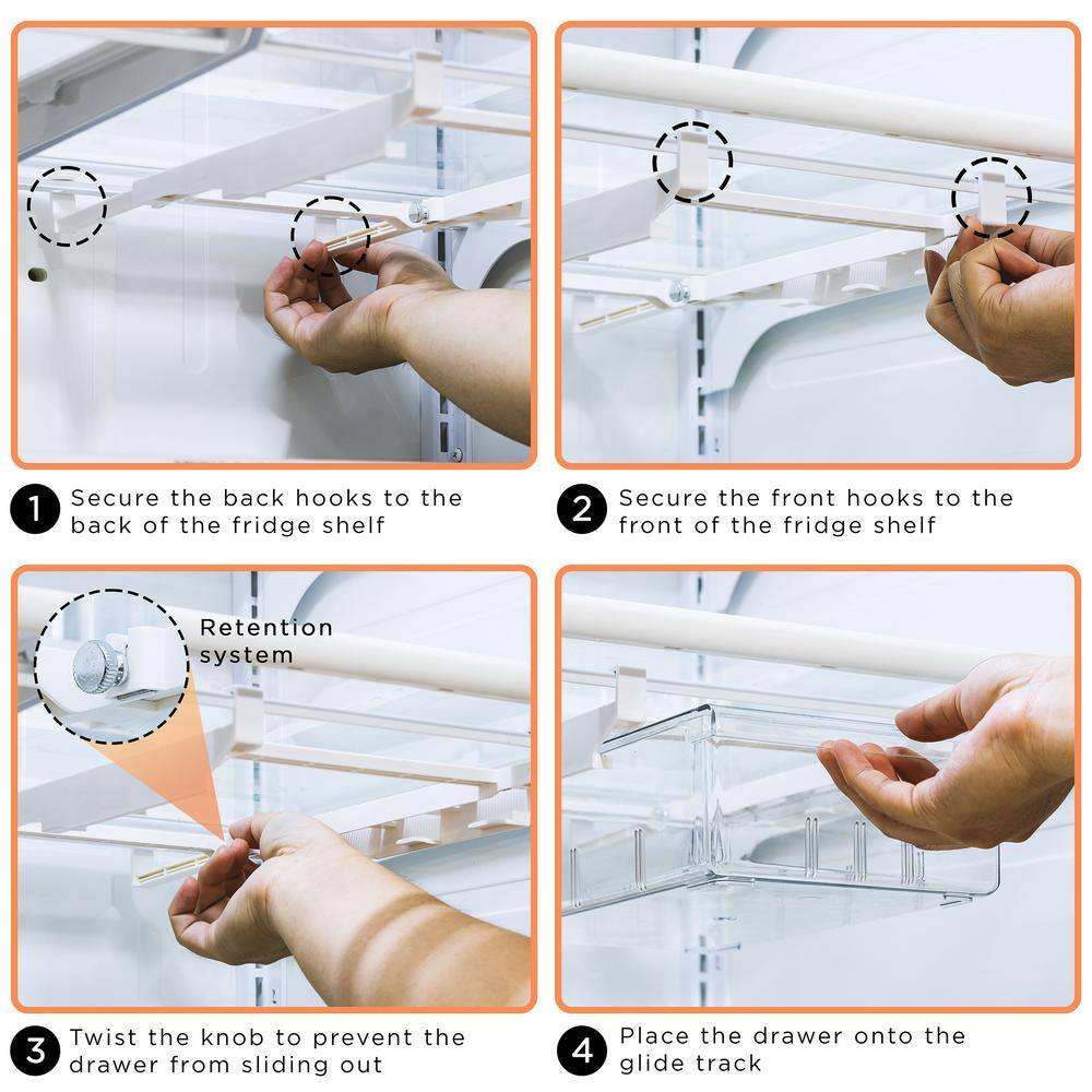 2 Pack Clear Plastic Storage Pull Out Fridge Drawer for fridge Attachable Deli Drawer