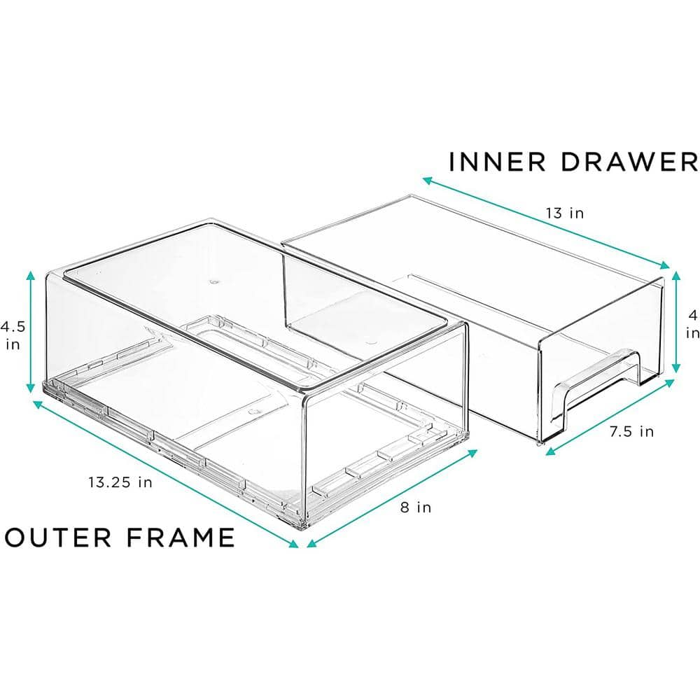 2 Pack Medium Clear Plastic Storage Pull Out Fridge Drawer for fridge