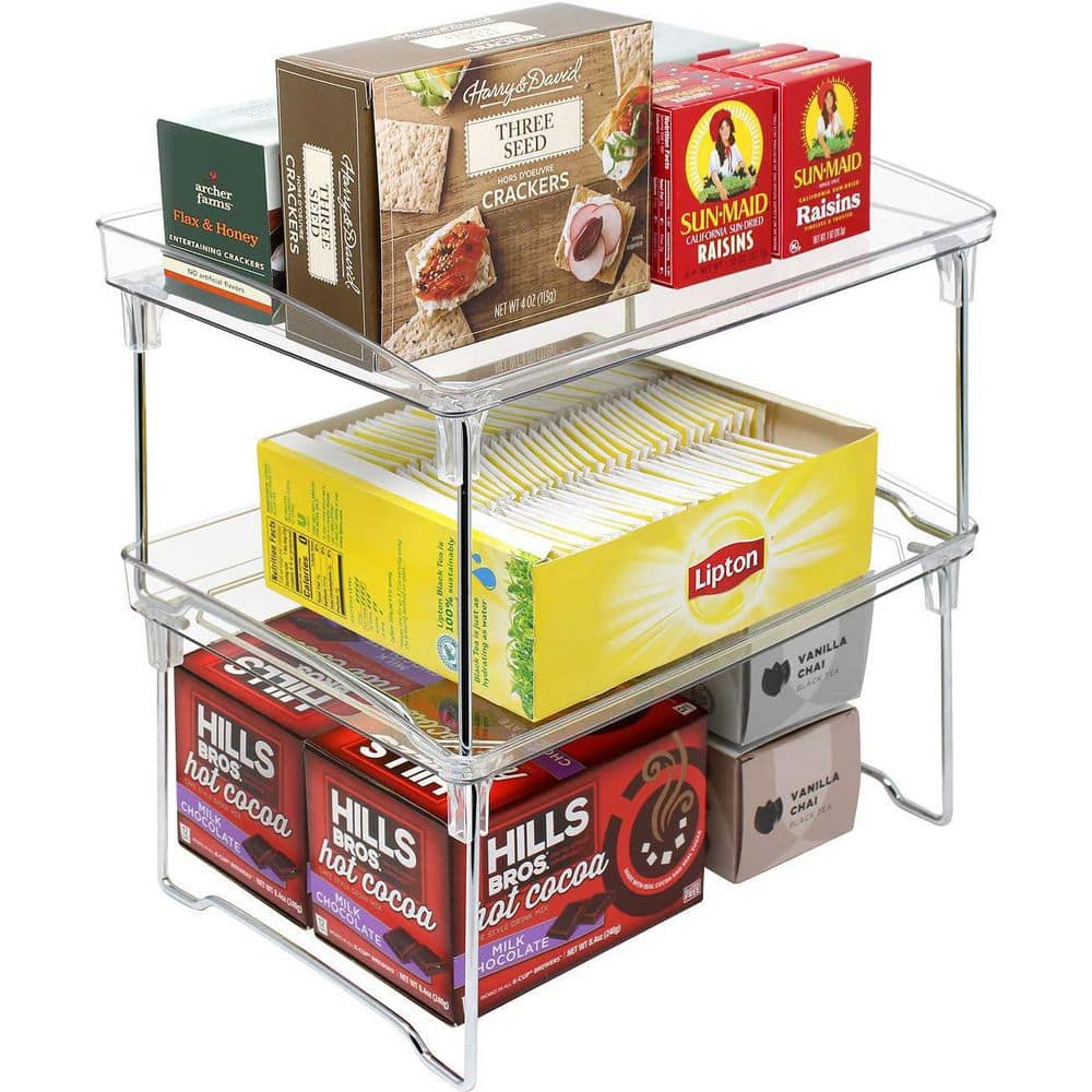 2 Pack Clear Plastic Storage Shelf for fridge and Pantry Stackable organizer set