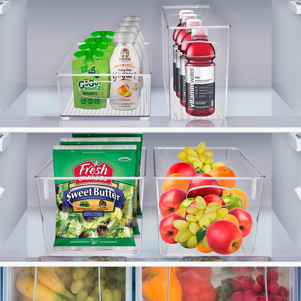 4 Pack Clear Plastic Storage Bins for fridge and Pantry organizer set