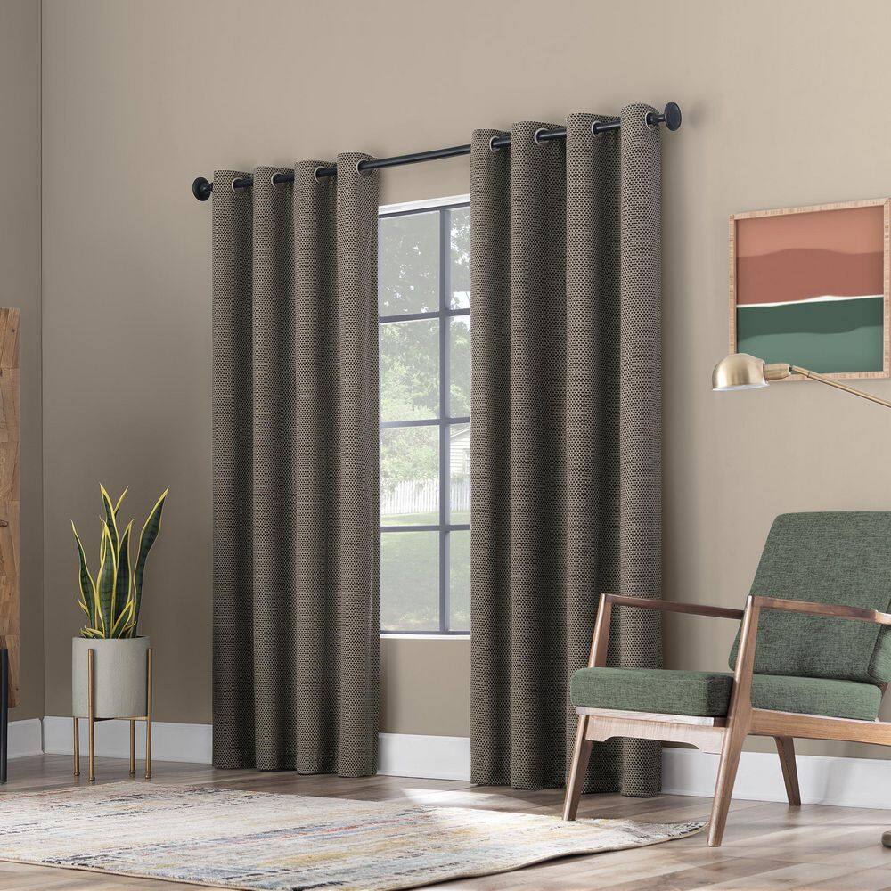 Rafaela Chenille 100% 50 in. W x 96 in. L Blackout Grommet Curtain Panel in Coal Gray