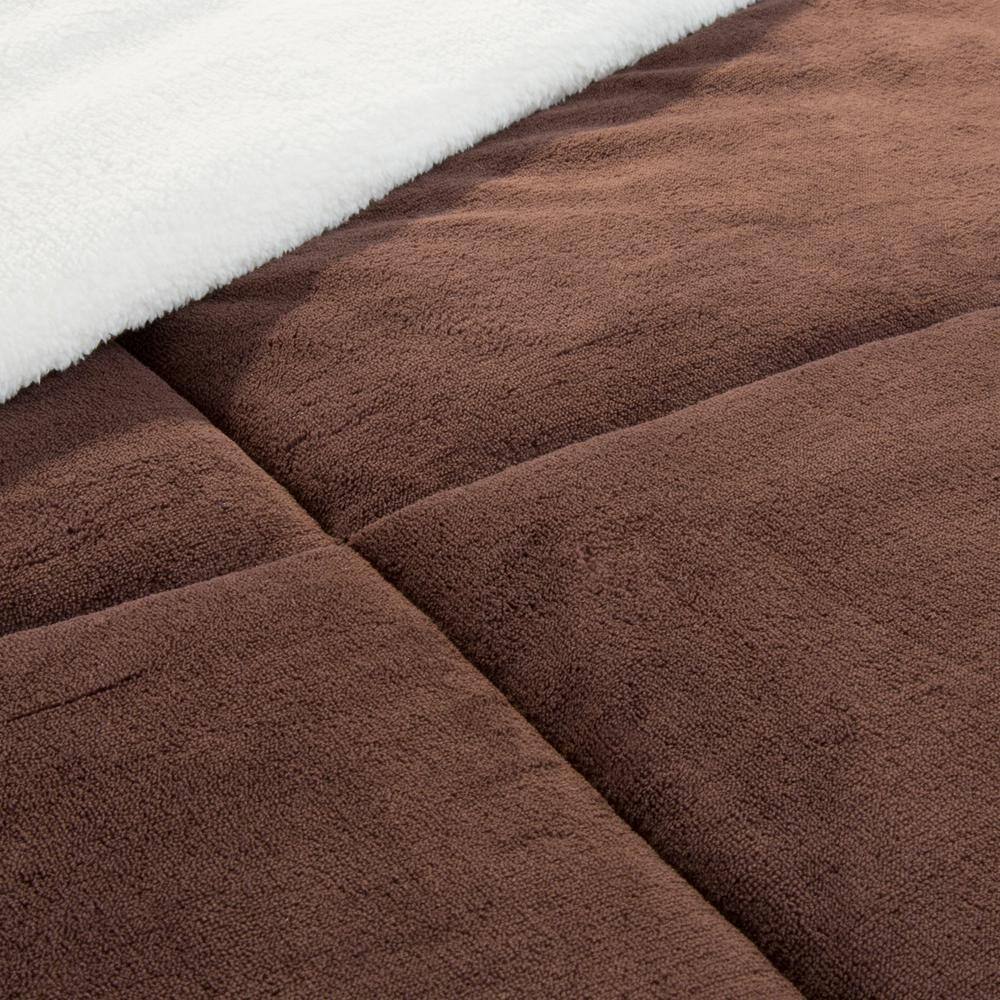 3-Piece Chocolate King Size Sherpa Fleece Comforter Set