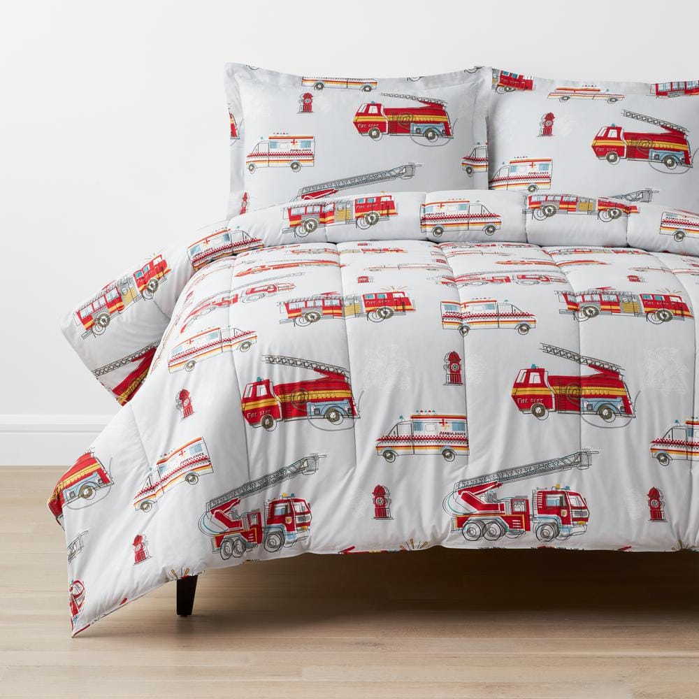 Company Kids Firetrucks Multicolored Organic Cotton Percale Twin Comforter Set