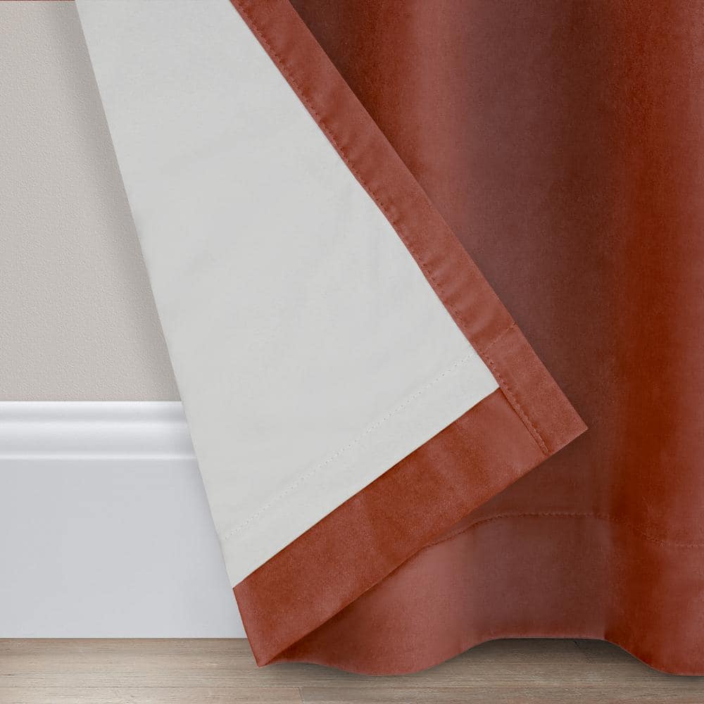 Luxury Cotton Velvet Copper Solid Cotton 96 in. L x 50 in. W 100% Blackout Single Panel Rod Pocket Back Tab Curtain