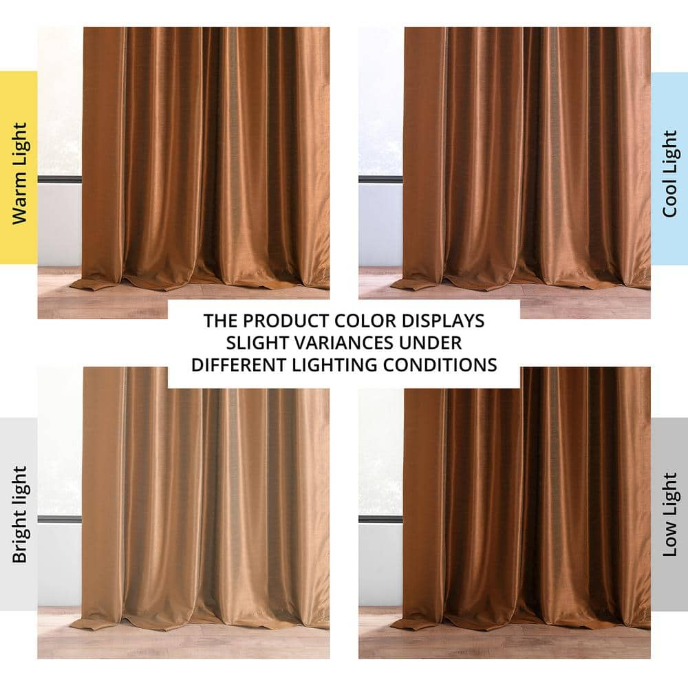 Copper Kettle Brown Vintage Textured Faux Dupioni Silk Light Filtering Curtain – 50 in. W x 108 in. L (1 Panel)