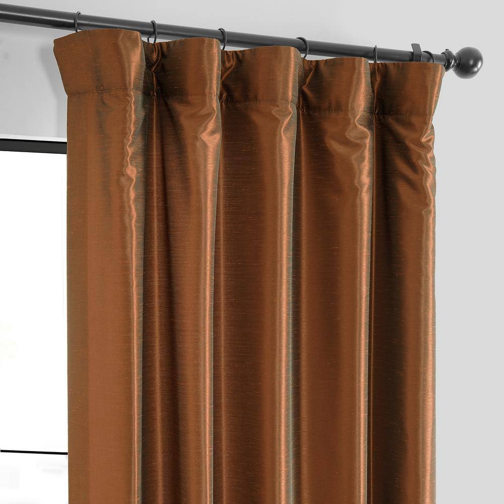 Copper Kettle Brown Vintage Textured Faux Dupioni Silk Light Filtering Curtain – 50 in. W x 108 in. L (1 Panel)