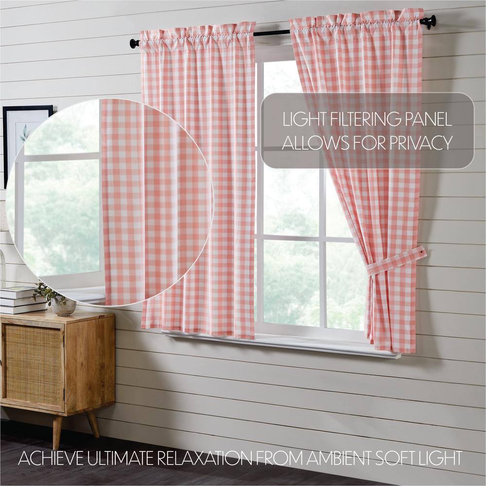 Annie Buffalo Check 36 in W x 63 in L Light Filtering Window Panel in Coral Soft White Pair